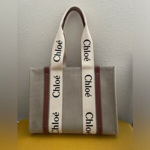 MEDIUM WOODY TOTE BAG WHITE BROWN